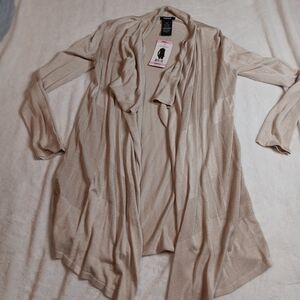 Beige Open Front Cardigan